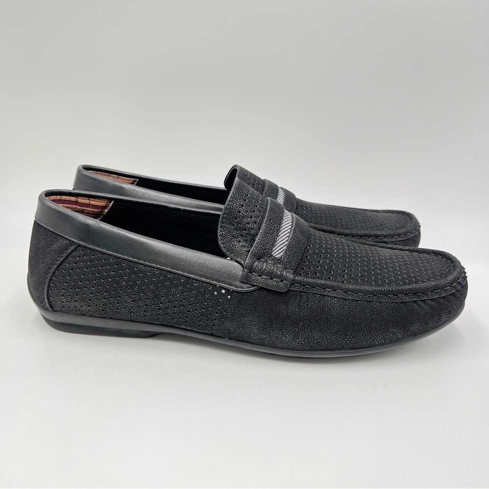 Stacy Adam Mens Size 9.5 Corby Black Slip On Perforated Driving Loafers Shoes